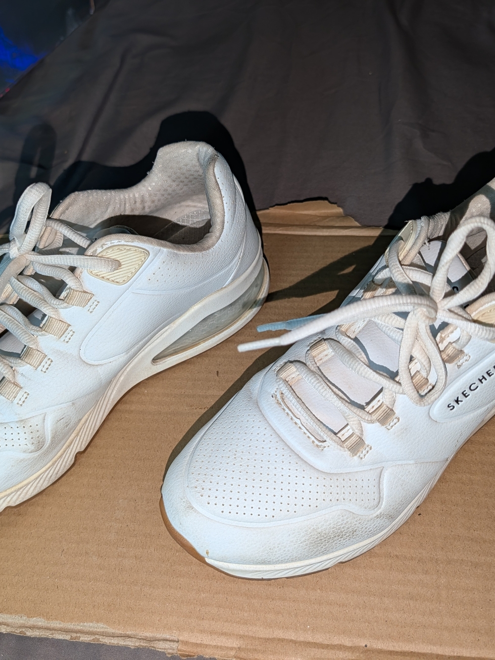 Skechers White Sneakers with Tan Detailing